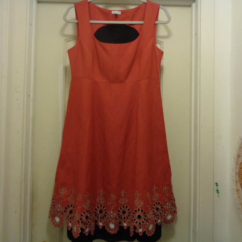 GERMANTIC SEMANTIKS RUST LINEN DIRNDL DRESS W LATTICEWORK S